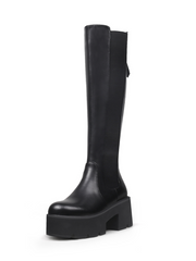 JADY ROSE | LUG SOLE KNEE HIGH LEATHER BOOT - BLACK