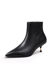 JADY ROSE | GOLDEN KITTEN HEEL LEATHER BOOTIE - BLACK