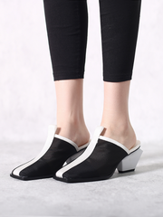 JadyRose | Geometry Block Point Toe Mid Heel Mules - Black