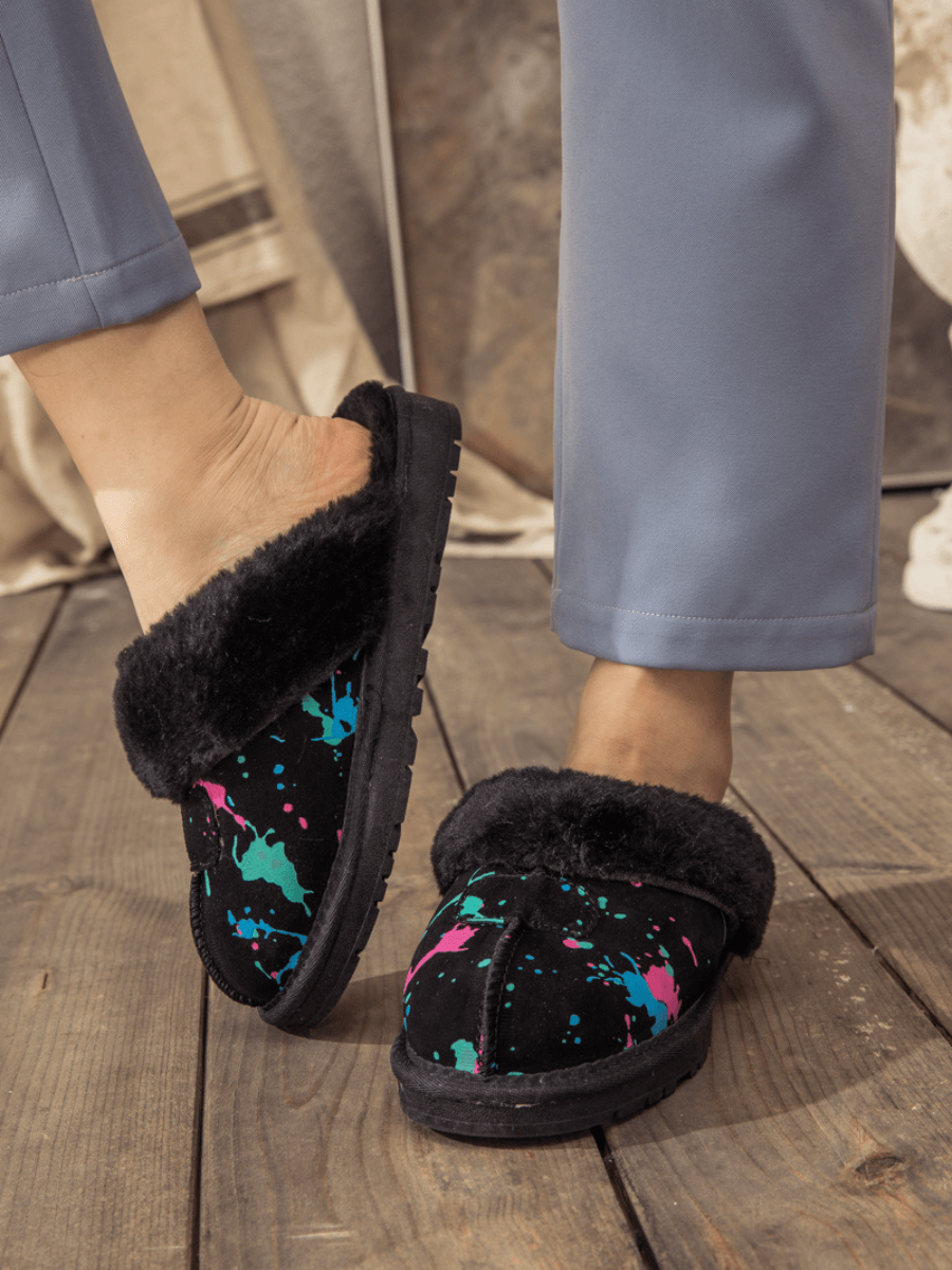 SMAIBULUN Ugg | FAUX FUR LINED SUEDE UPPER SLIPPER - BLACK