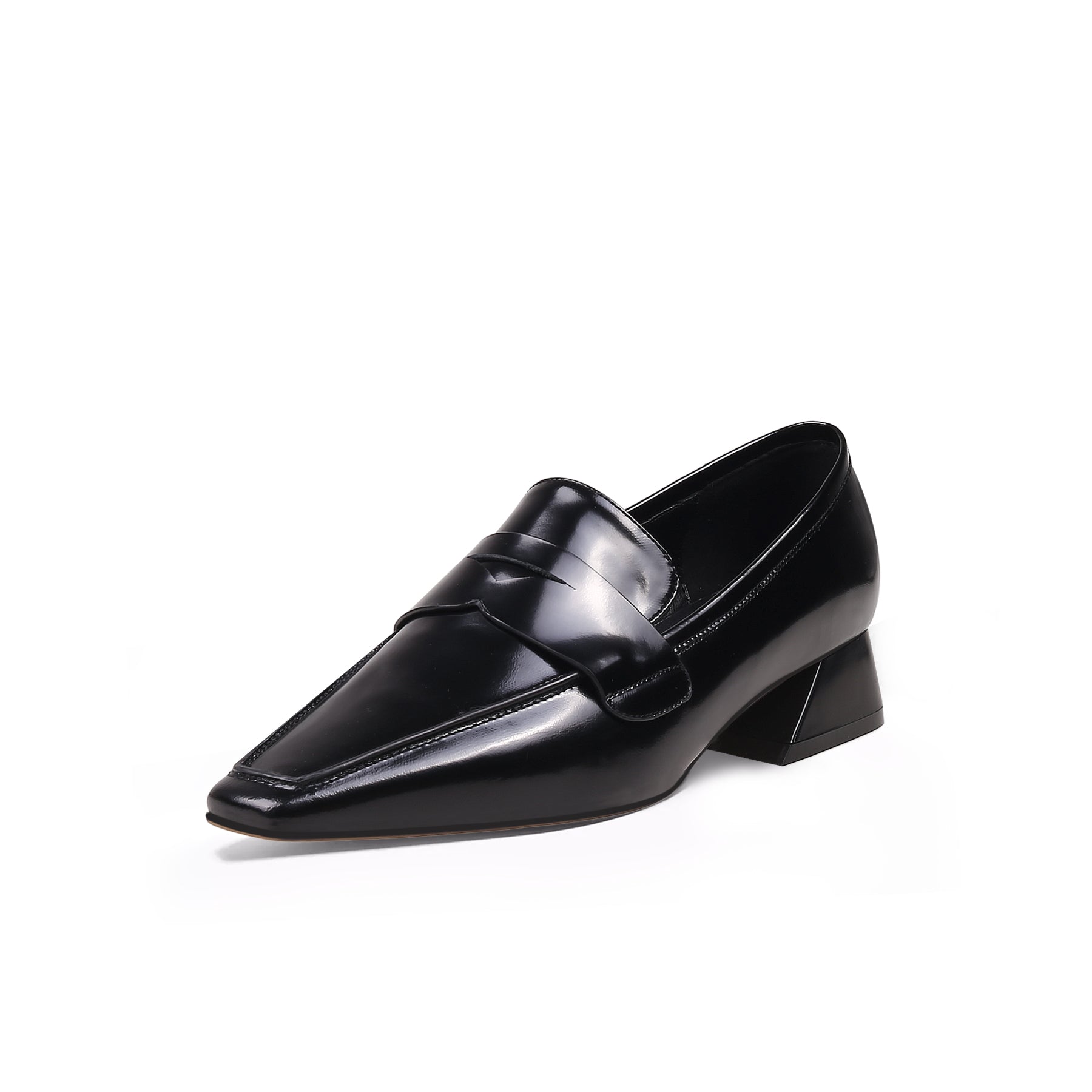 JadyRose | Trapezoid Block Heel Princess Kate Leather Loafer