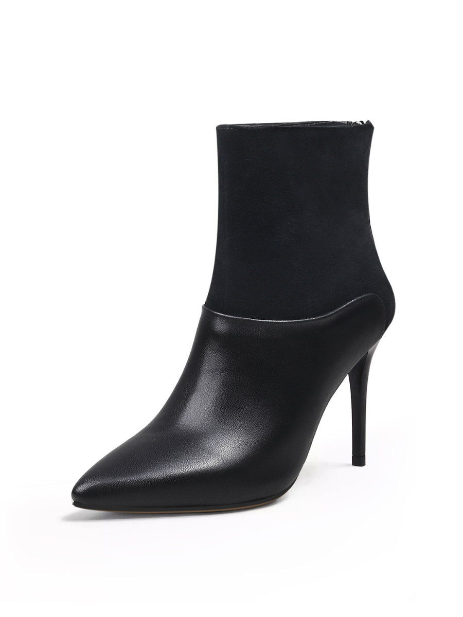 JADY ROSE | SUEDE SHAFT LEATHER STILETTO BOOTIE - BLACK