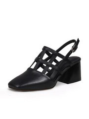 JADY ROSE | CAGED-STRAP LEATHER SLINGBACK - BLACK