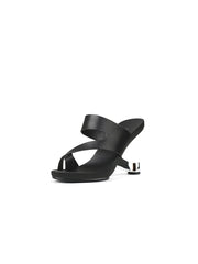 JadyRose | Black Criss-Cross Toe Elevator Heel Leather Slides