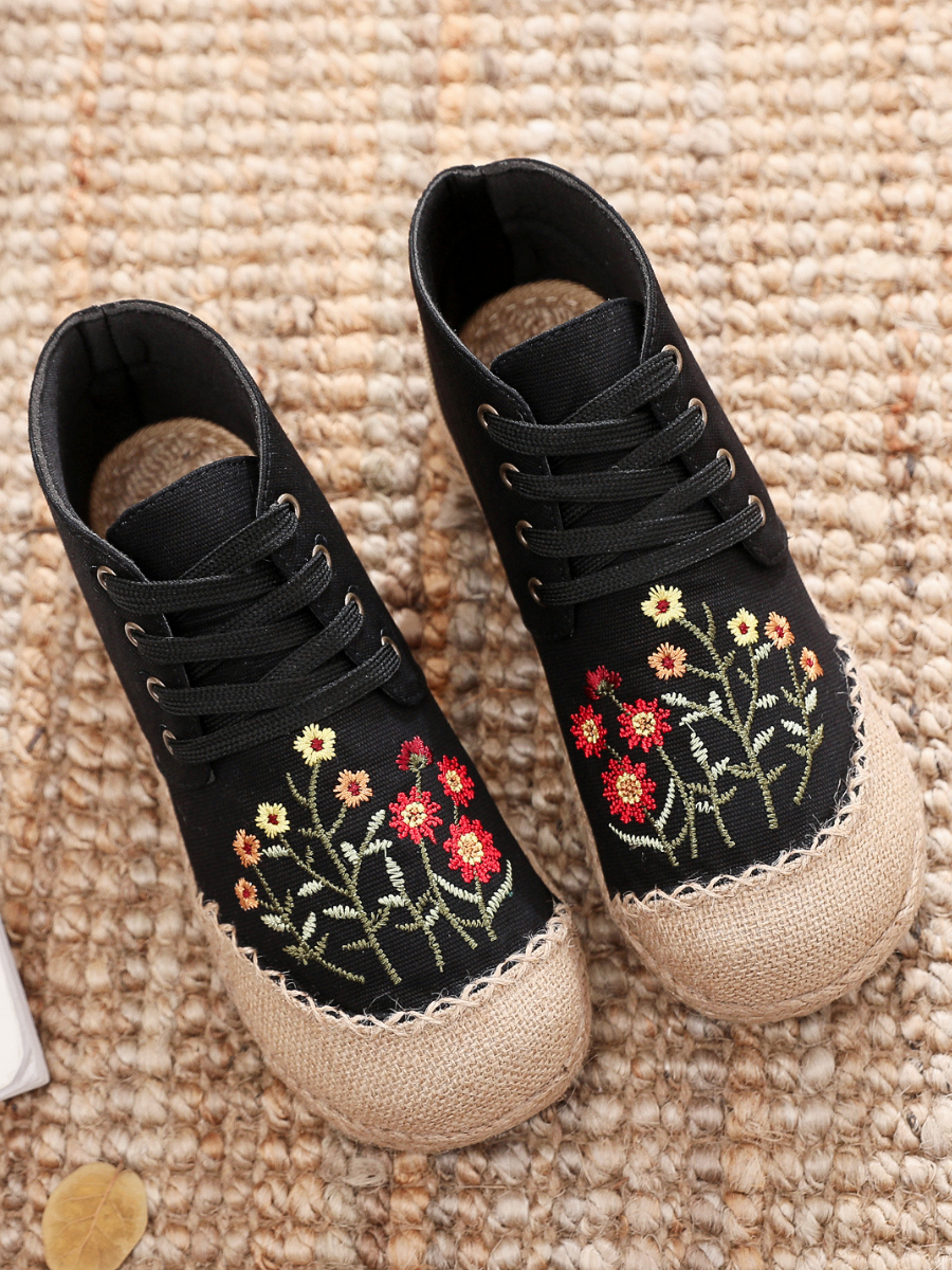 Cactus Rose | Embroidered Blossom Head Hi-Top Sneakers Espadrilles