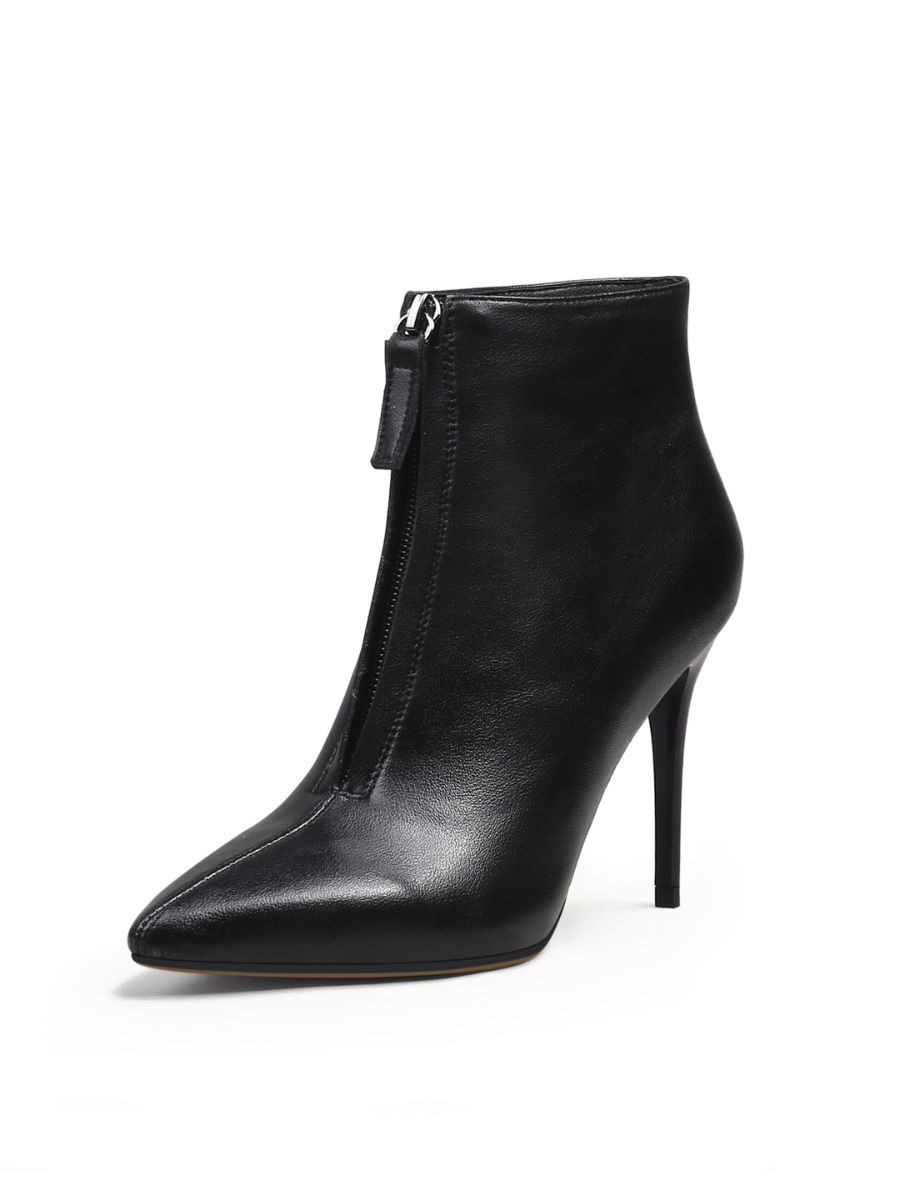 JADY ROSE | FRONT ZIPPER LEATHER STILETTO BOOTIE - BLACK