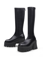 JADY ROSE | LUG SOLE KNEE HIGH LEATHER BOOT - BLACK