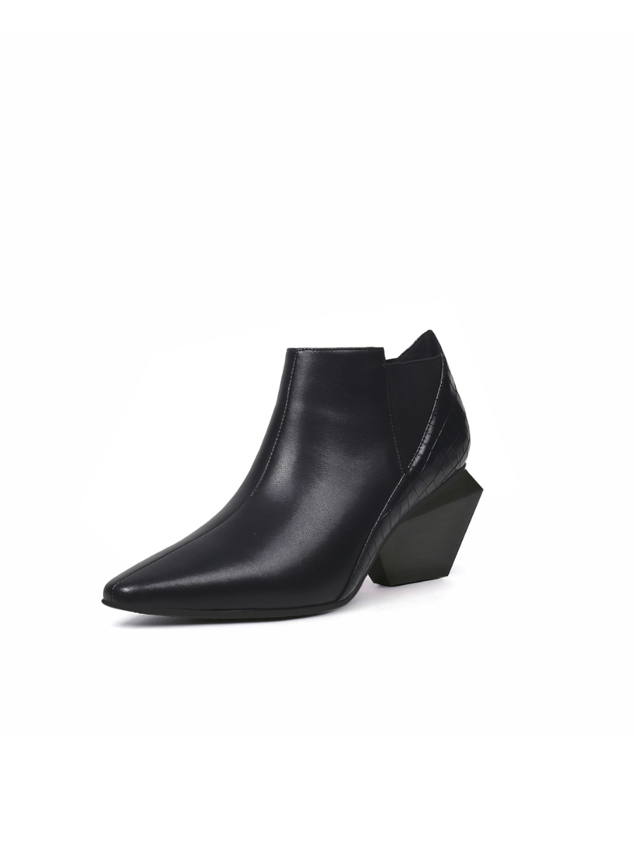 JADY ROSE | GEOMETRY-HEEL LEATHER ANKLE BOOT BLACK