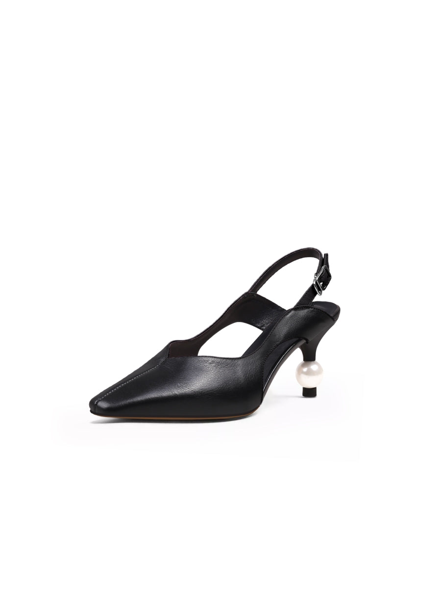 JadyRose | Pearl Kitten Heel Leather Slingback Black