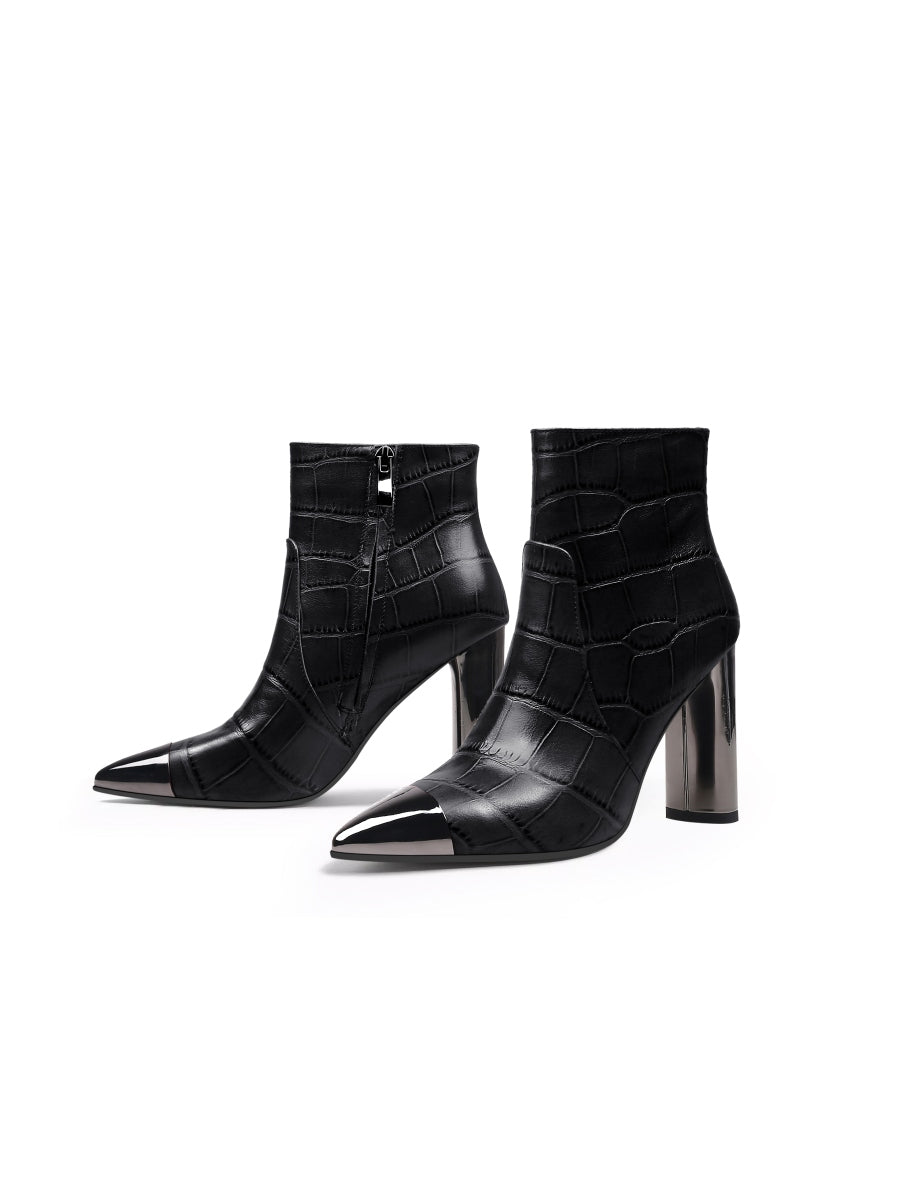 JadyRose | Black Amalee Croc-Embossed Leather Bootie