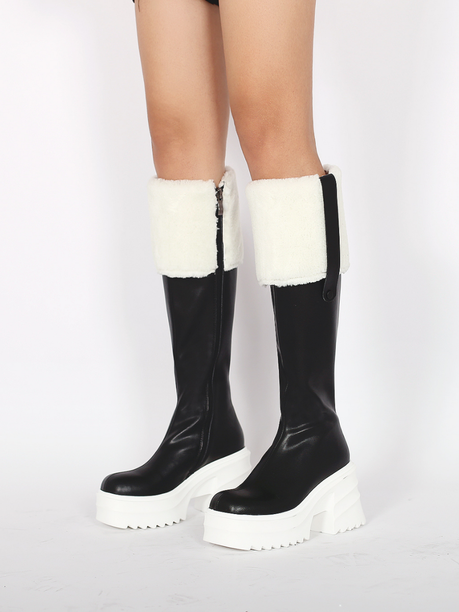 JadyRose | Wool Lined Genuine Leather Chunky Heel Long Boot