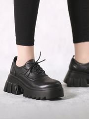 JadyRose | Vintage Black Leather Platform Oxford - Black