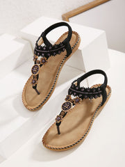 SIKETU | BLACK FLORAL-ACCENT RHINESTONE SANDAL