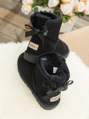 SMAIBULUN Ugg | Ribbon Bow Faux Fur-Lined Mini Ugg Boots