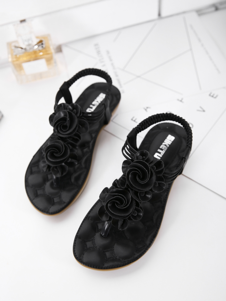 SIKETU | Black Rosette Sandals