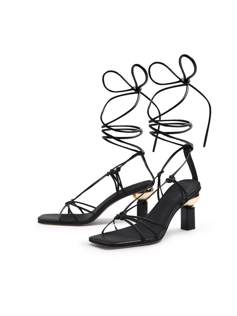 JadyRose | BECKAS Knots Strap Leather Black Sandal