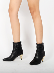 JadyRose | Slouchy Gold Kettle Heeled Black Ankle Boot