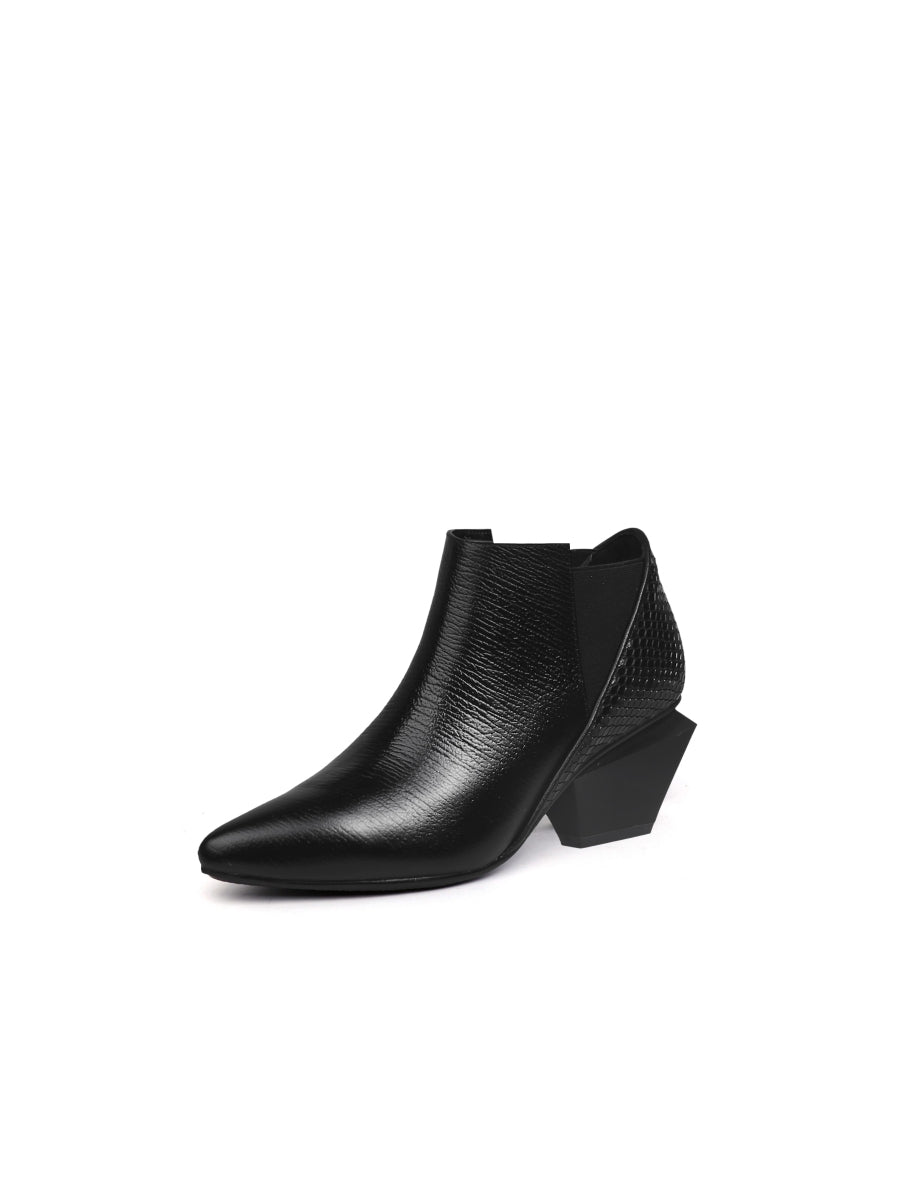 JadyRose | Geometry-Heel Textile Contrast Black Leather Ankle  Boots