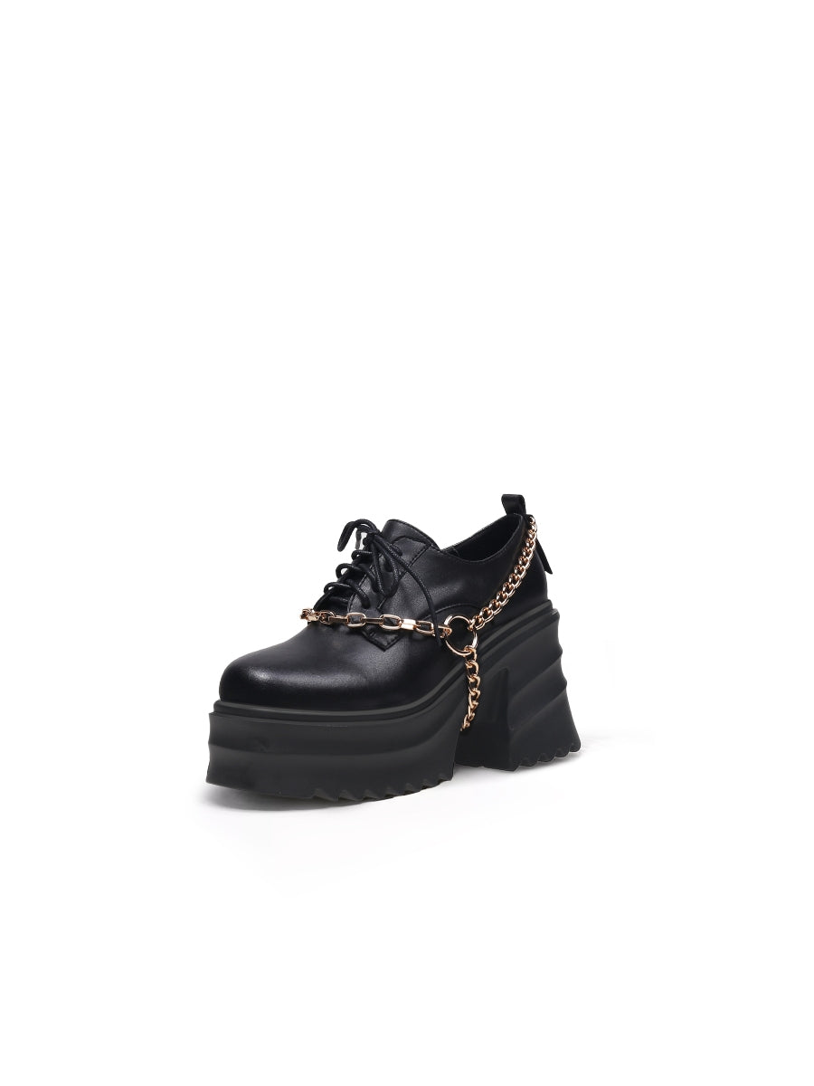 JadyRose | Black Leather Chain Over Chunky Heel Oxford