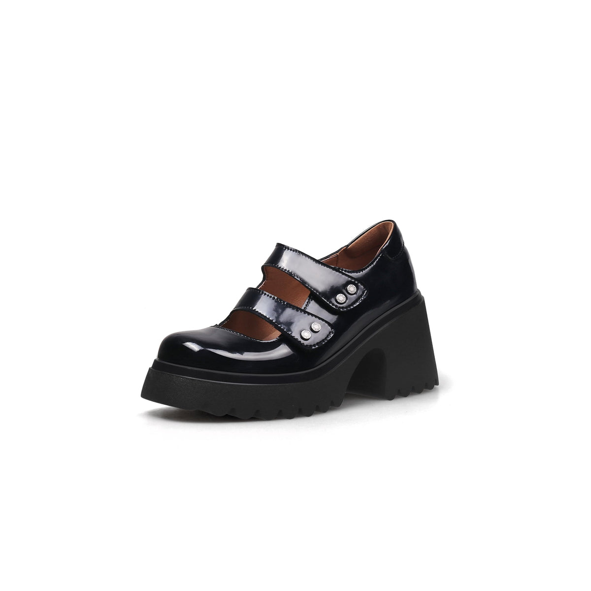 JADYROSE | DOUBLE STRAPS PLATFORM LEATHER LOAFER BLACK