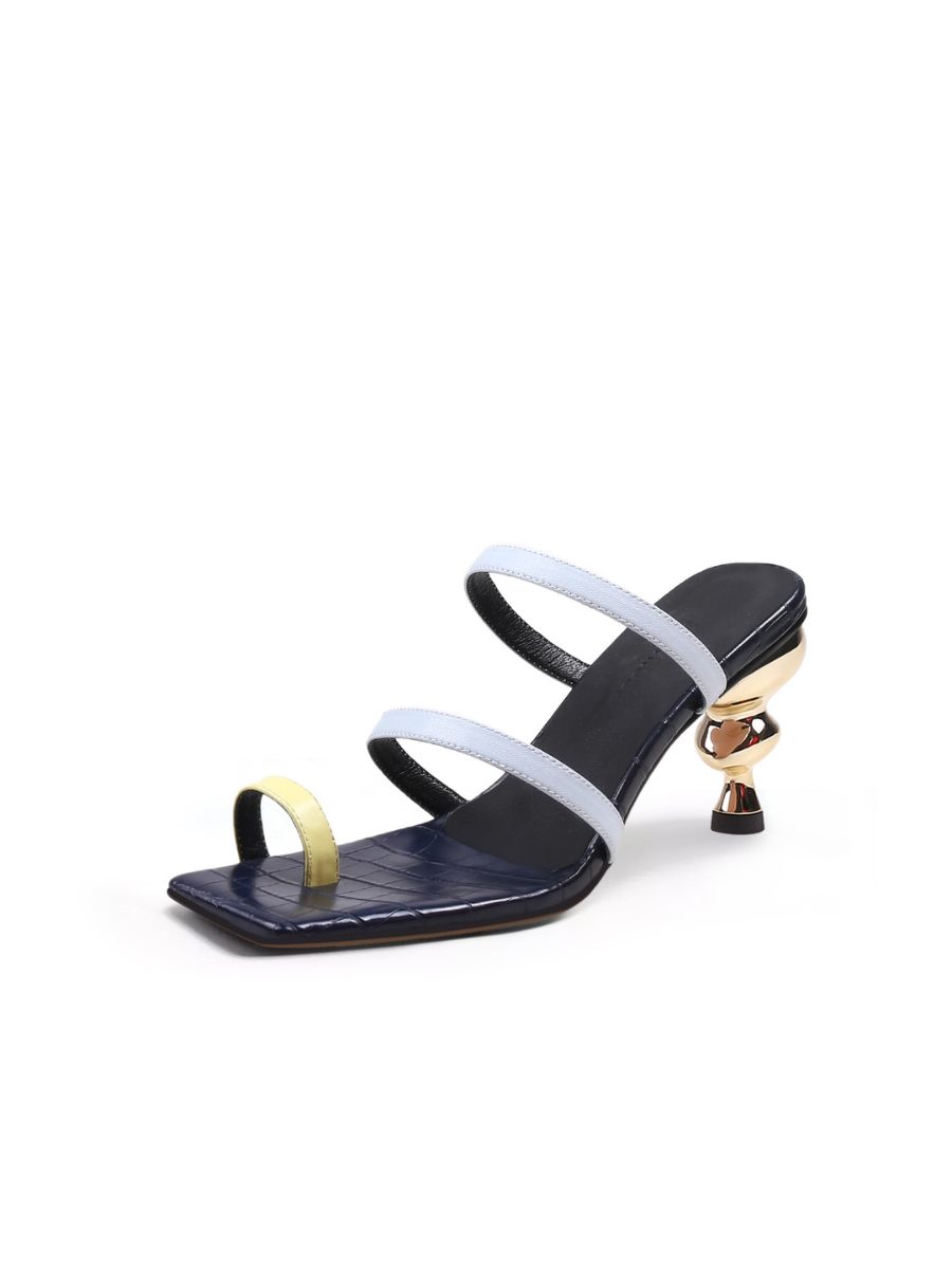 JADY ROSE | TOE-STRAP METALLIC HEEL LEATHER SANDAL - BLACK