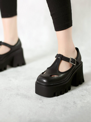 JadyRose | T-Strap Signature Chunky Heel Mary Jane - Black