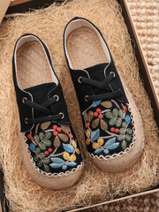 Cactus Rose | Playground Embroidered Linen Boat Shoes - Black