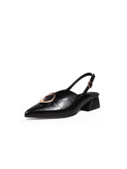 JadyRose | Pearl Ring Deco Croc-Embossed Leather Slingback Black