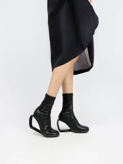 JADY ROSE | WEDGE HEEL LEATHER BOOTS BLACK