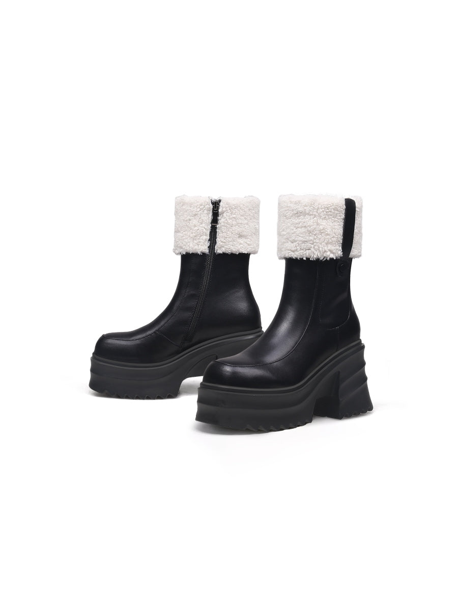 JadyRose | Chunky Heel Faux Fur Lined Black Chelsea Boot