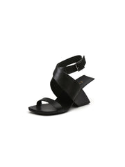 JadyRose | Twist Strap Open-Heel Leather Slide Sandal - Black