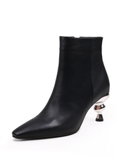 JADY ROSE | CAP HEEL LEATHER BOOTIE - BLACK