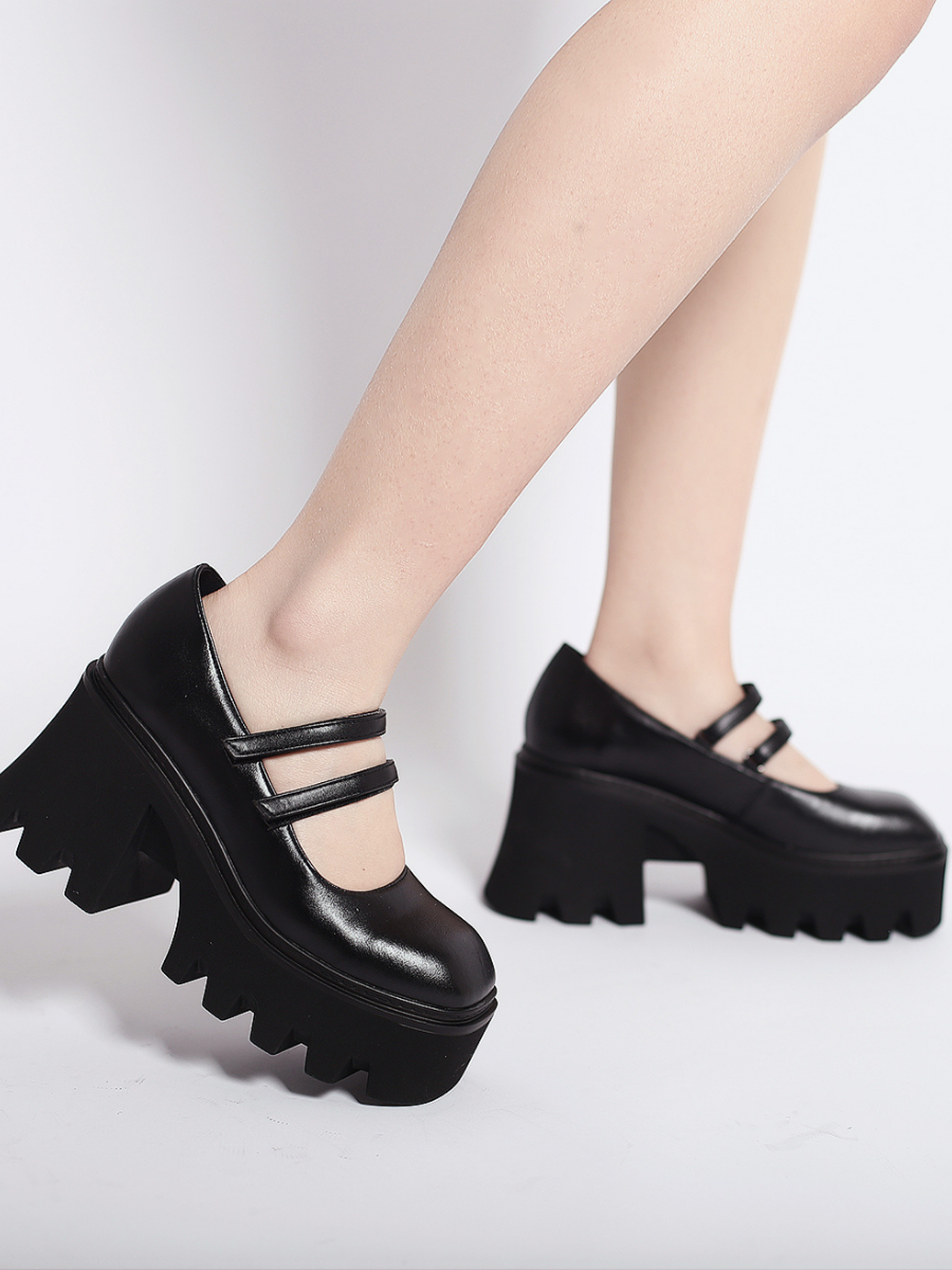 JadyRose | FILO Chunky Heel Black Leather Mary Jane