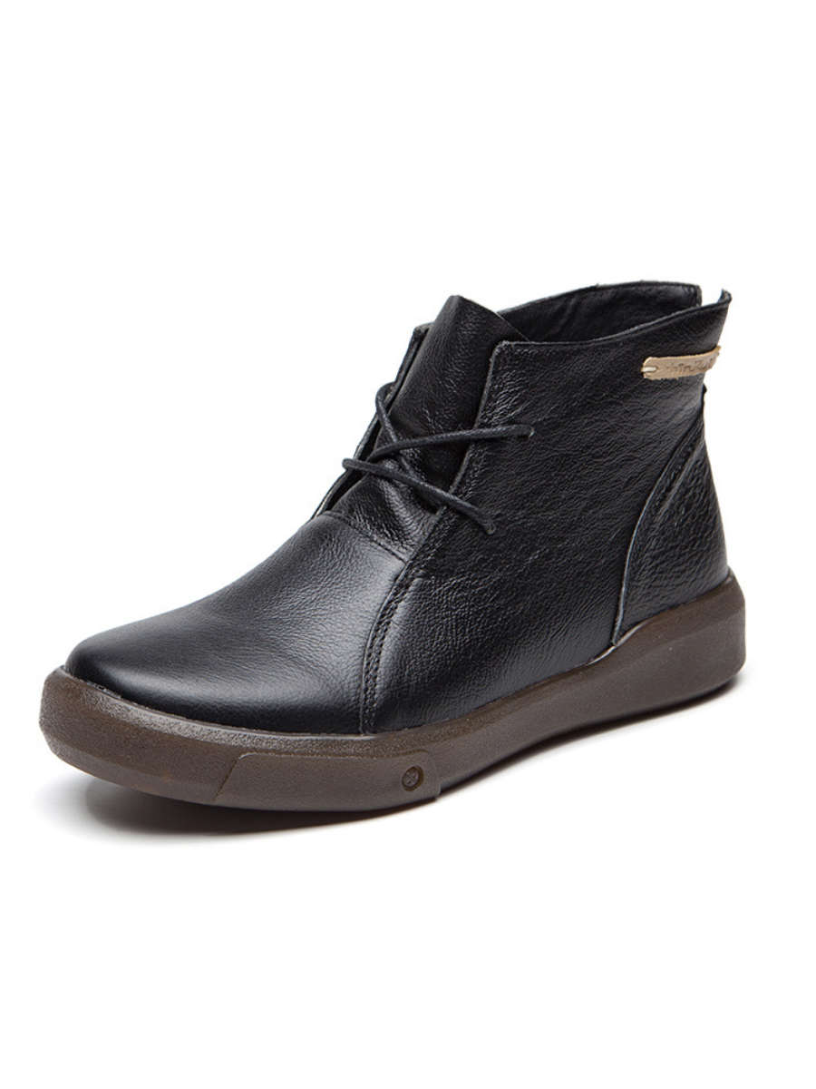 Rumour Has It | Modern Lace-Up Leather Ankle Boots - Black