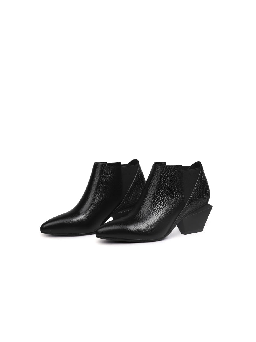 JadyRose | Geometry-Heel Textile Contrast Black Leather Ankle  Boots