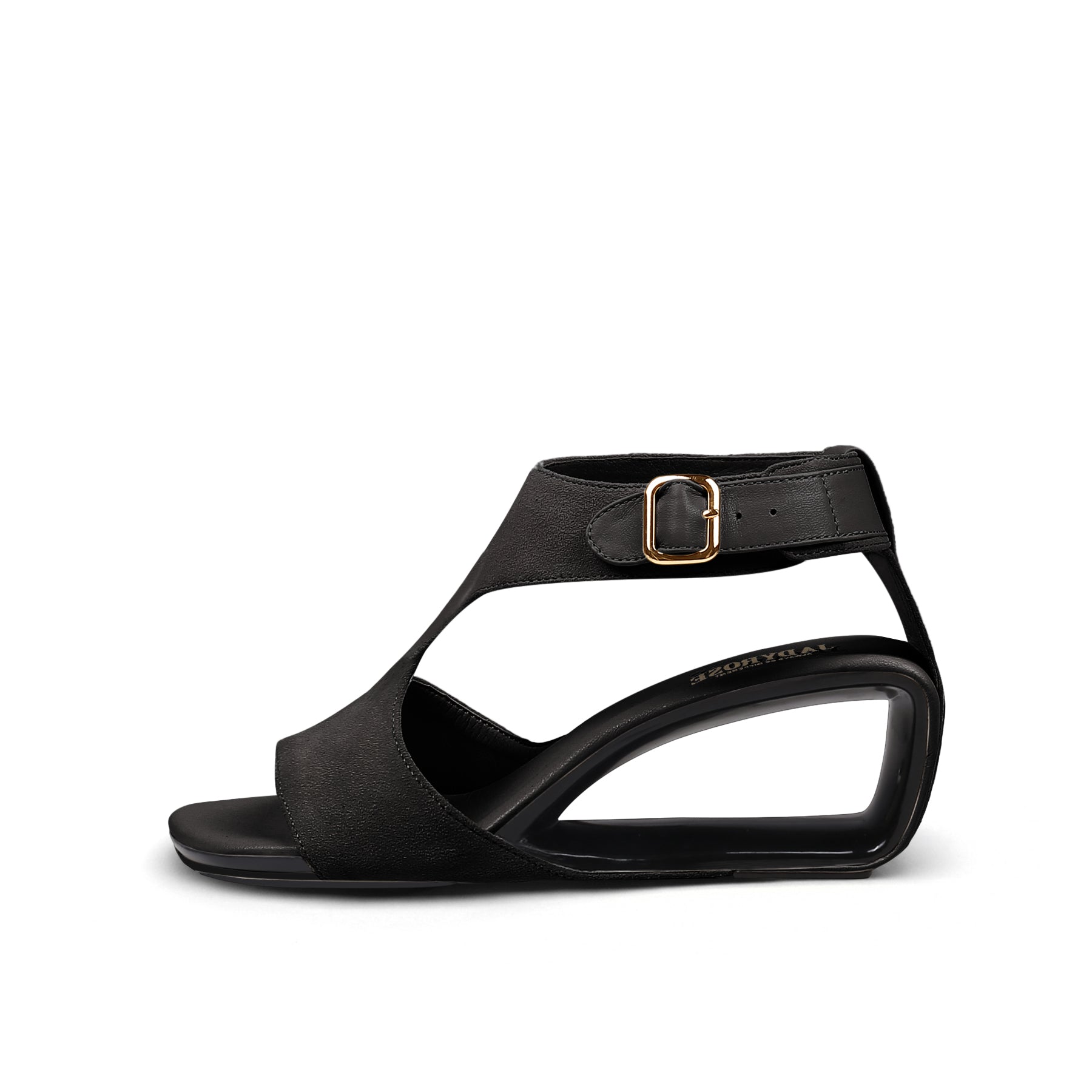 JADY ROSE | CUT-OUT PEEP TOE SUEDE WEDGE SANDAL - BLACK