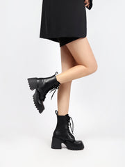 JADY ROSE | BLACK LEATHER MANE TRIM COMBAT BOOT