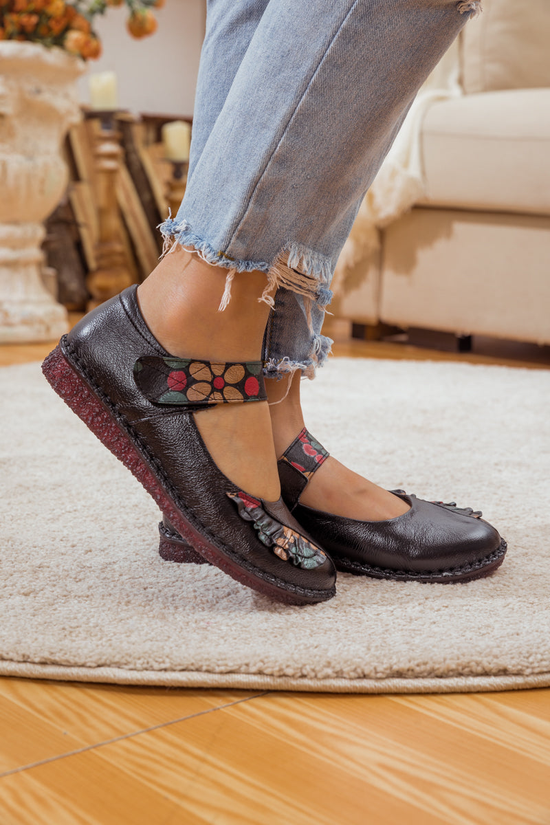 RUMOUR HAS IT| FLORAL PATTERN LEATHER MARY JANE  - BLACK