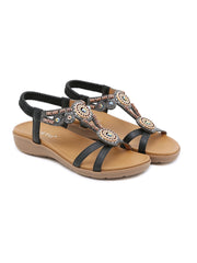 SIKETU | Black Geometric Rhinestone Sandal