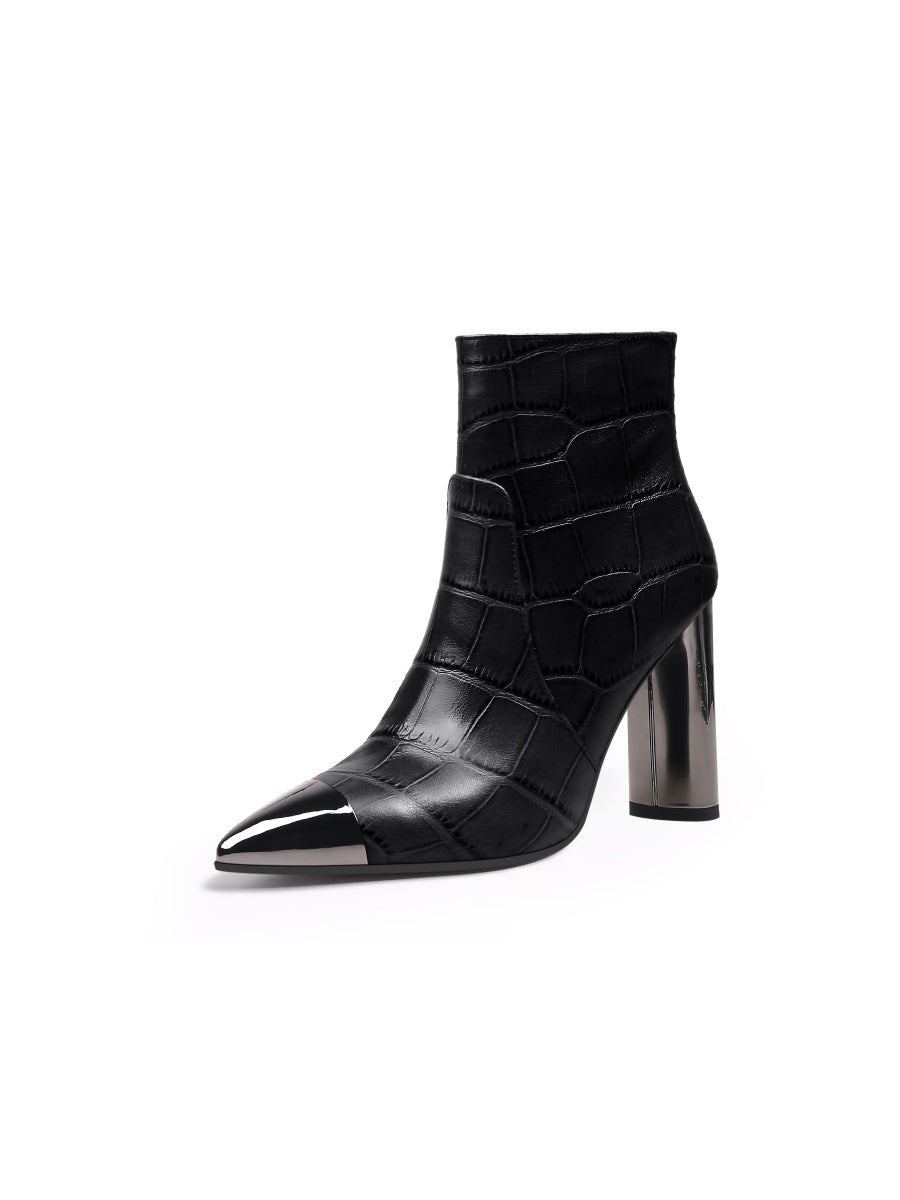 JadyRose | Black Amalee Croc-Embossed Leather Bootie