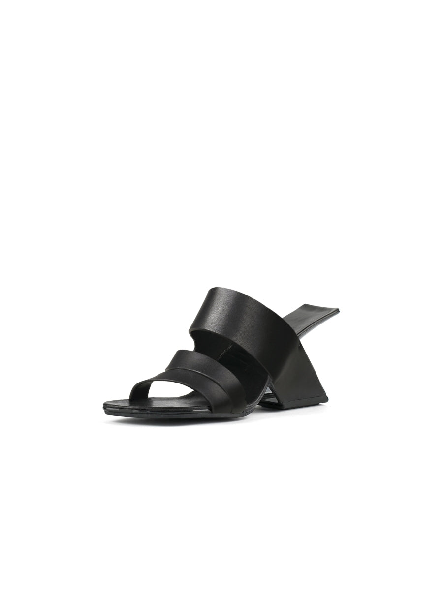 JadyRose | Black Cross Strap Leather Wedge Slides