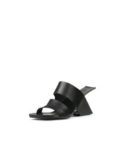 JadyRose | Black Cross Strap Leather Wedge Slides