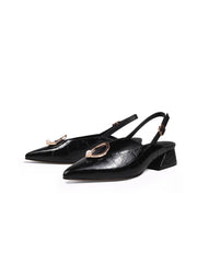 JadyRose | Pearl Ring Deco Croc-Embossed Leather Slingback Black