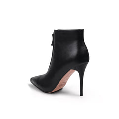 JADY ROSE | FRONT ZIPPER LEATHER STILETTO BOOTIE - BLACK