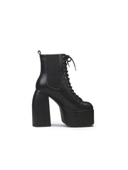 JadyRose | Genuine Leather Chunky Heel Lace-Up Black Platform Chelsea Boots