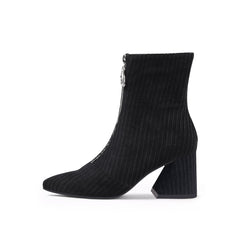 JADY ROSE | CORDUROY BLOCK HEEL ANKLE BOOT - BLACK