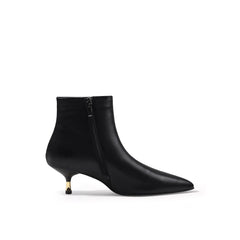 JADY ROSE | GOLDEN KITTEN HEEL LEATHER BOOTIE - BLACK