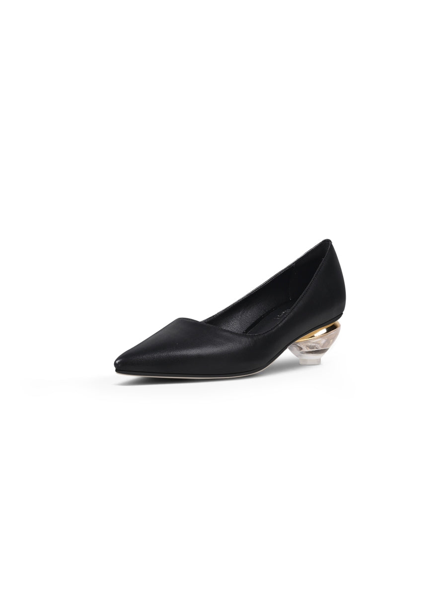 JadyRose | Genuine Leather Black & Crystal Bowl-Heel Pump