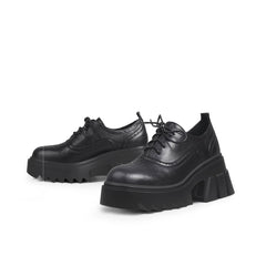 JadyRose | Vintage Black Leather Platform Oxford - Black