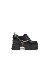 JadyRose | Black Leather Chain Over Chunky Heel Oxford